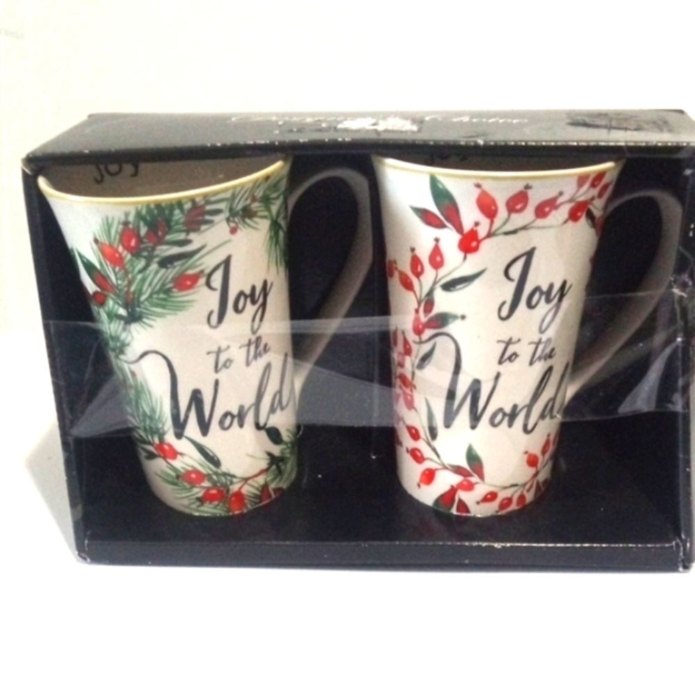 COVENTRY FESTIVE CHRISTMAS HOLIDAY JOY TO THE WORLD 2-PC LATTE MUG GIFT SET NWT